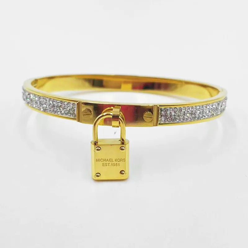 Gold Tone Bracelet with Lock Charm – Stainless Steel
