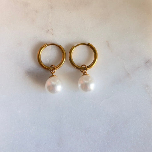 Medium Hoop Earrings with Pearl 2 in 1 Design