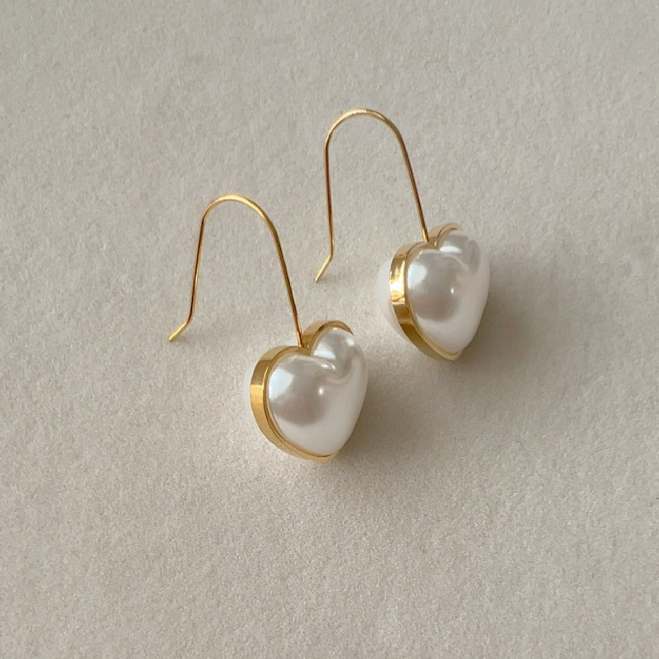 Heart Pearl Hook Earrings Stainless Steel