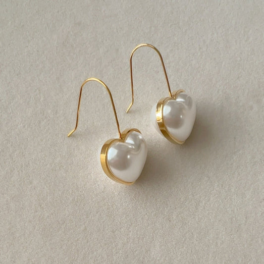 Heart Pearl Hook Earrings Stainless Steel