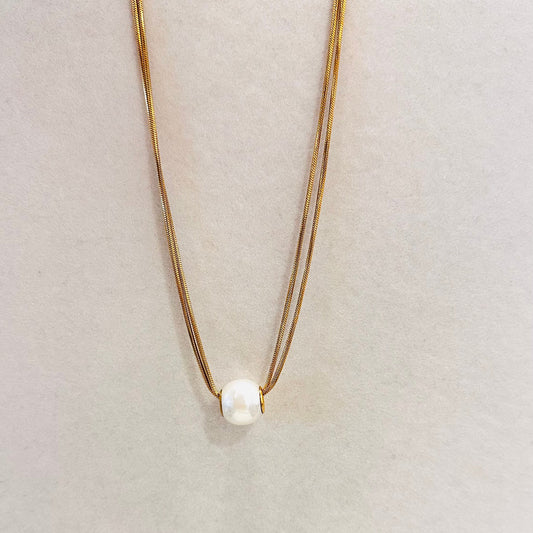 Double Layer Necklace with Removable Pearl Adjustable
