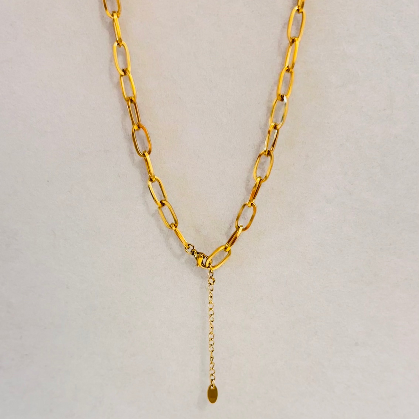 Paper Clip Necklace with Pendant and Pearl – Adjustable Stainless Steel