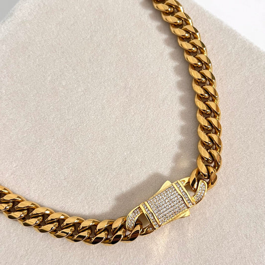 Cuban Link Chain Necklace – Stainless Steel Zirconia for Men and Women