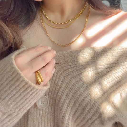 Herringbone Gold Necklace Set – 3 Chains, Stainless Steel