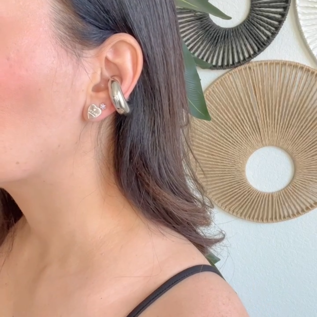 Heart Stud Earrings with Engraved Detail Gold and Silver