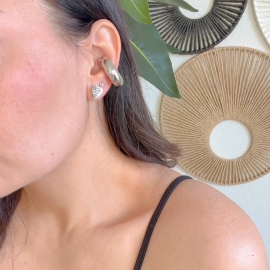 Heart Stud Earrings with Engraved Detail Gold and Silver