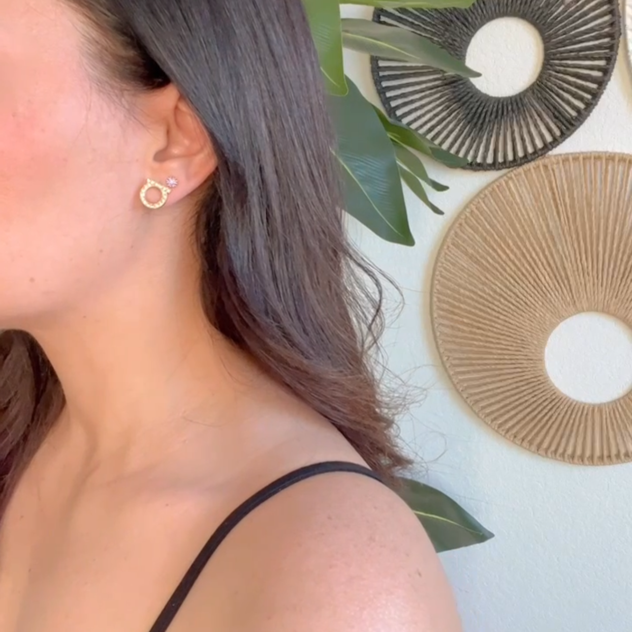 Stud Earrings Gold Plain and Gold with Zirconia