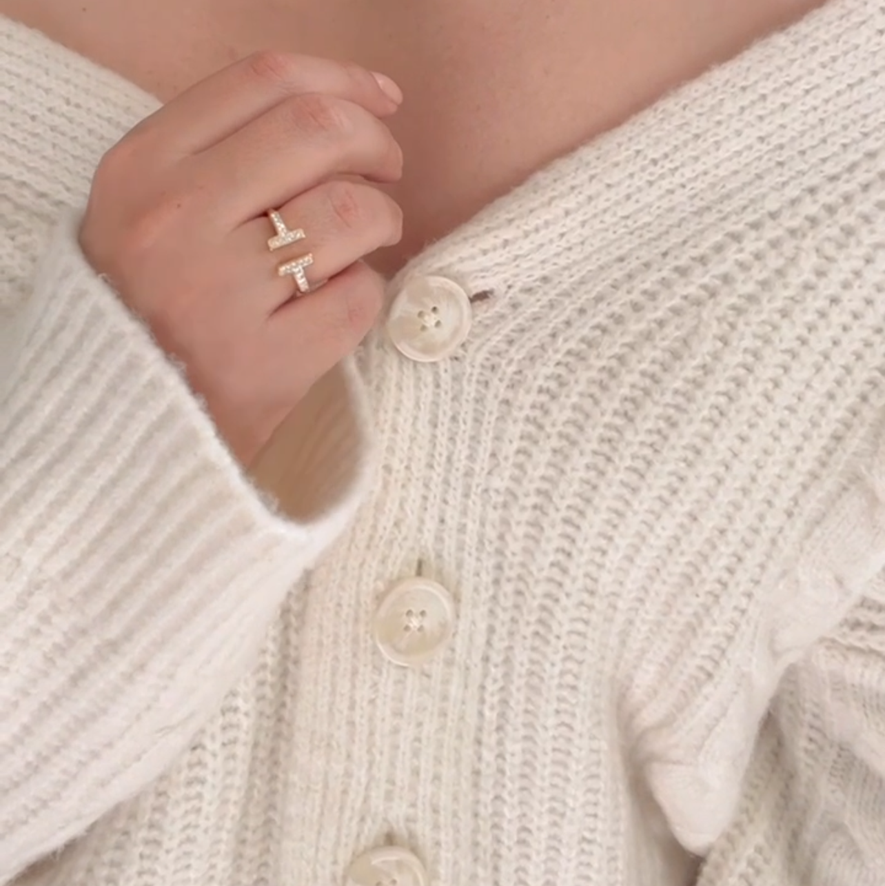 Open T Bar Ring Zirconia Stones