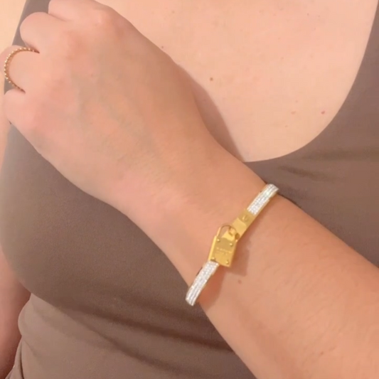 Gold Tone Bracelet with Lock Charm – Stainless Steel