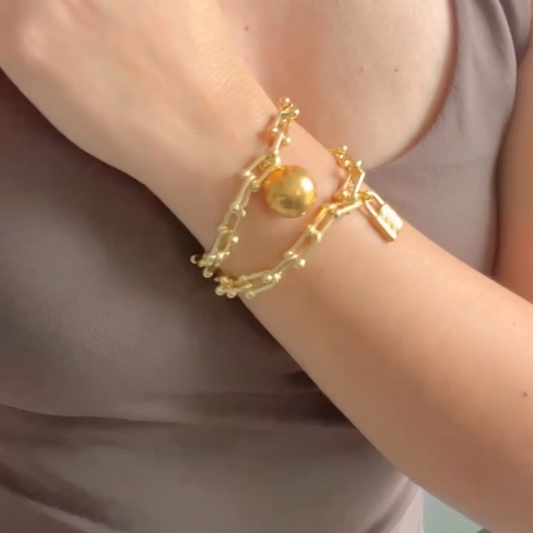 Double-Wrap Link Bracelet with Ball & Lock