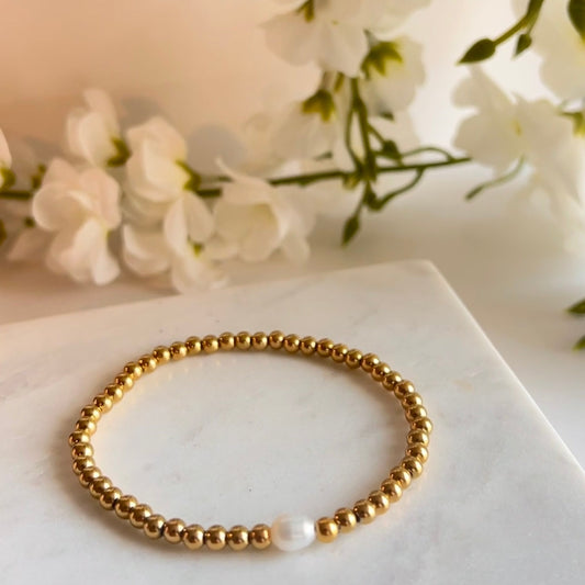 Halo - Elastic Beaded Bracelet with Freshwater Pearl