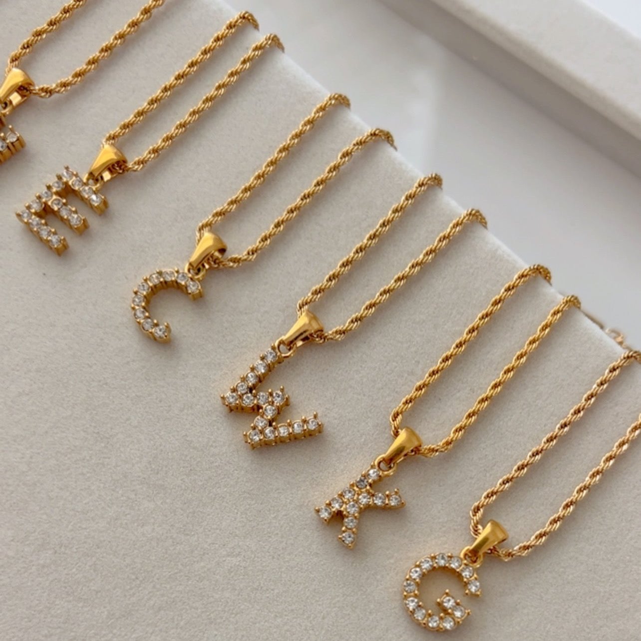 Rope Chain Initial Necklace – Zirconia Pendant  Stainless Steel