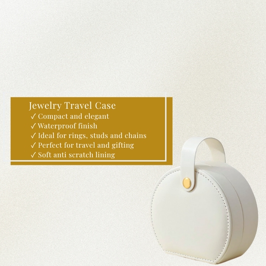 Cream mini jewelry case closed – compact travel design with gold snap