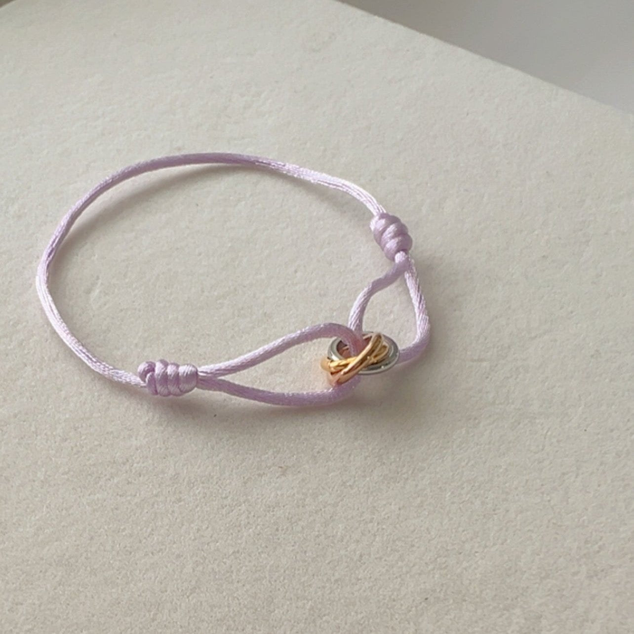 Trinity -  Bracelet  Gold, Silver and Rose Gold Rings, Adjustable Satin Cord