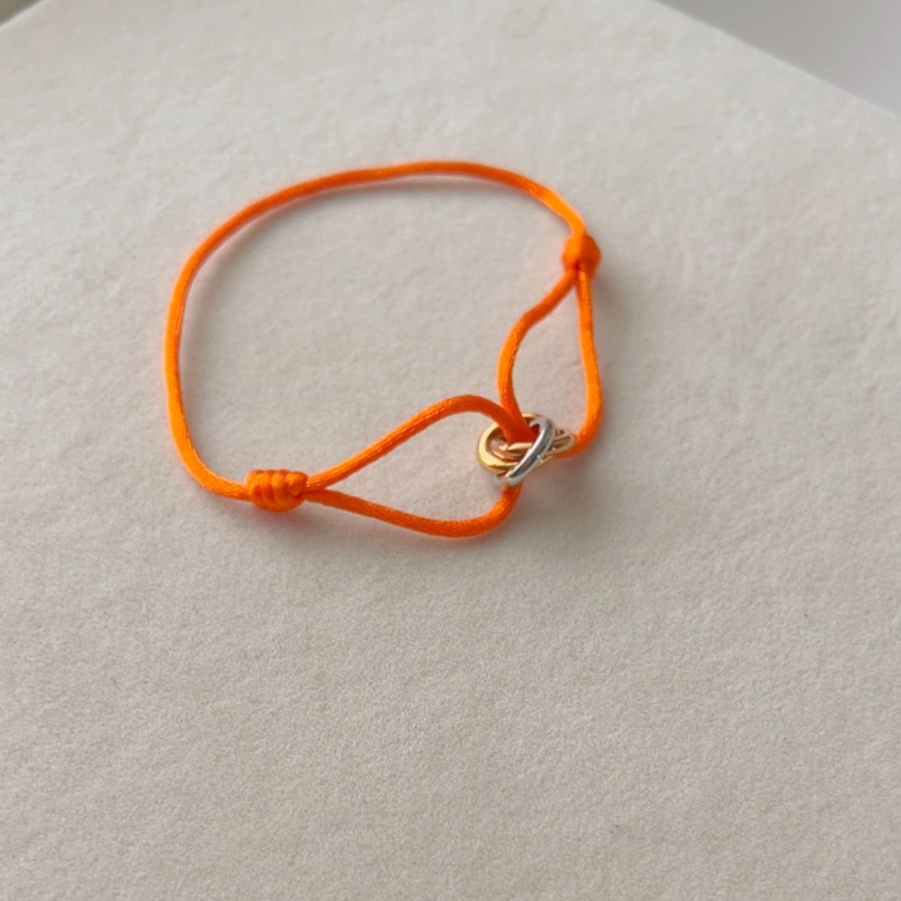 Trinity -  Bracelet  Gold, Silver and Rose Gold Rings, Adjustable Satin Cord