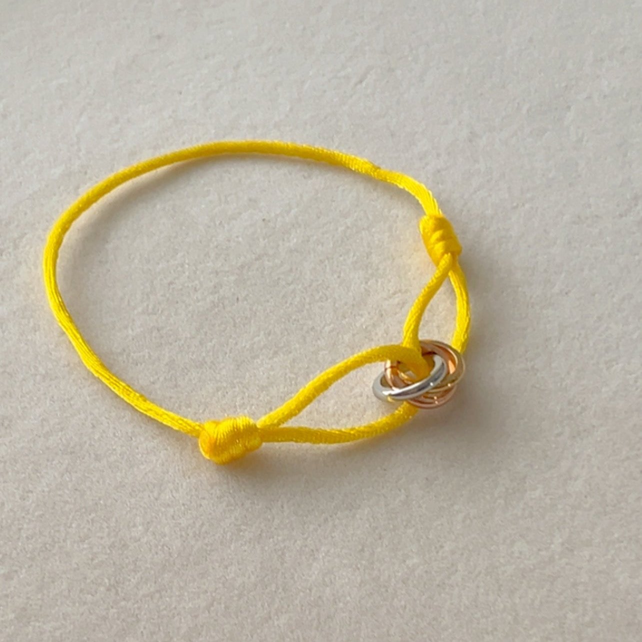 Trinity -  Bracelet  Gold, Silver and Rose Gold Rings, Adjustable Satin Cord