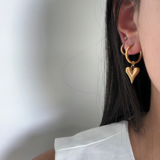 Stella gold heart earrings – 2-in-1 design, stainless steel, waterproof