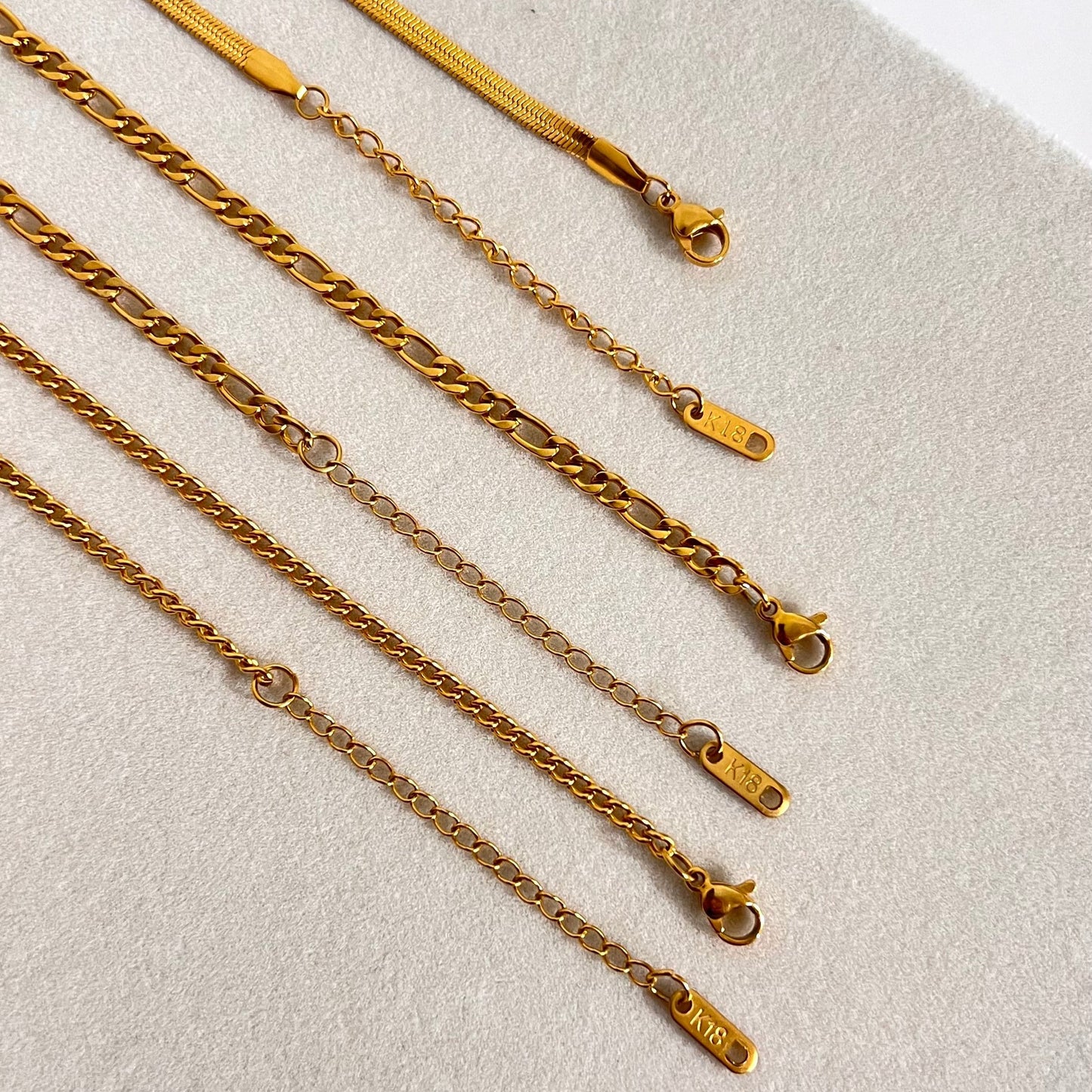 Herringbone Gold Necklace Set – 3 Chains, Stainless Steel