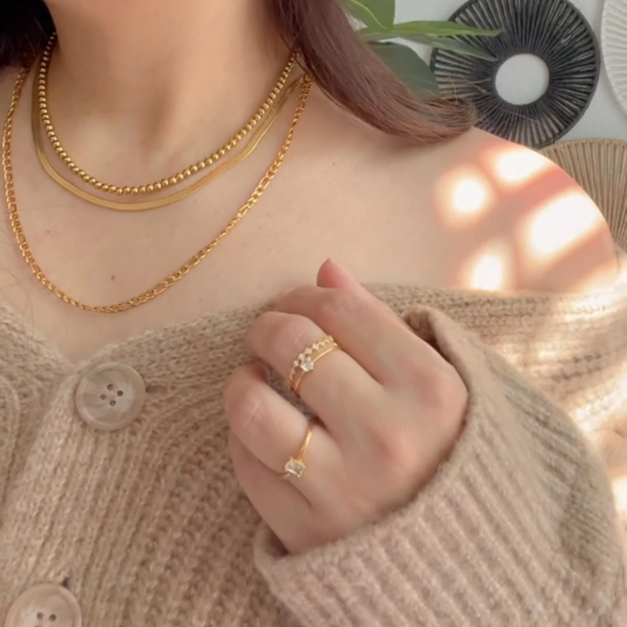 Herringbone Gold Necklace Set – 3 Chains, Stainless Steel