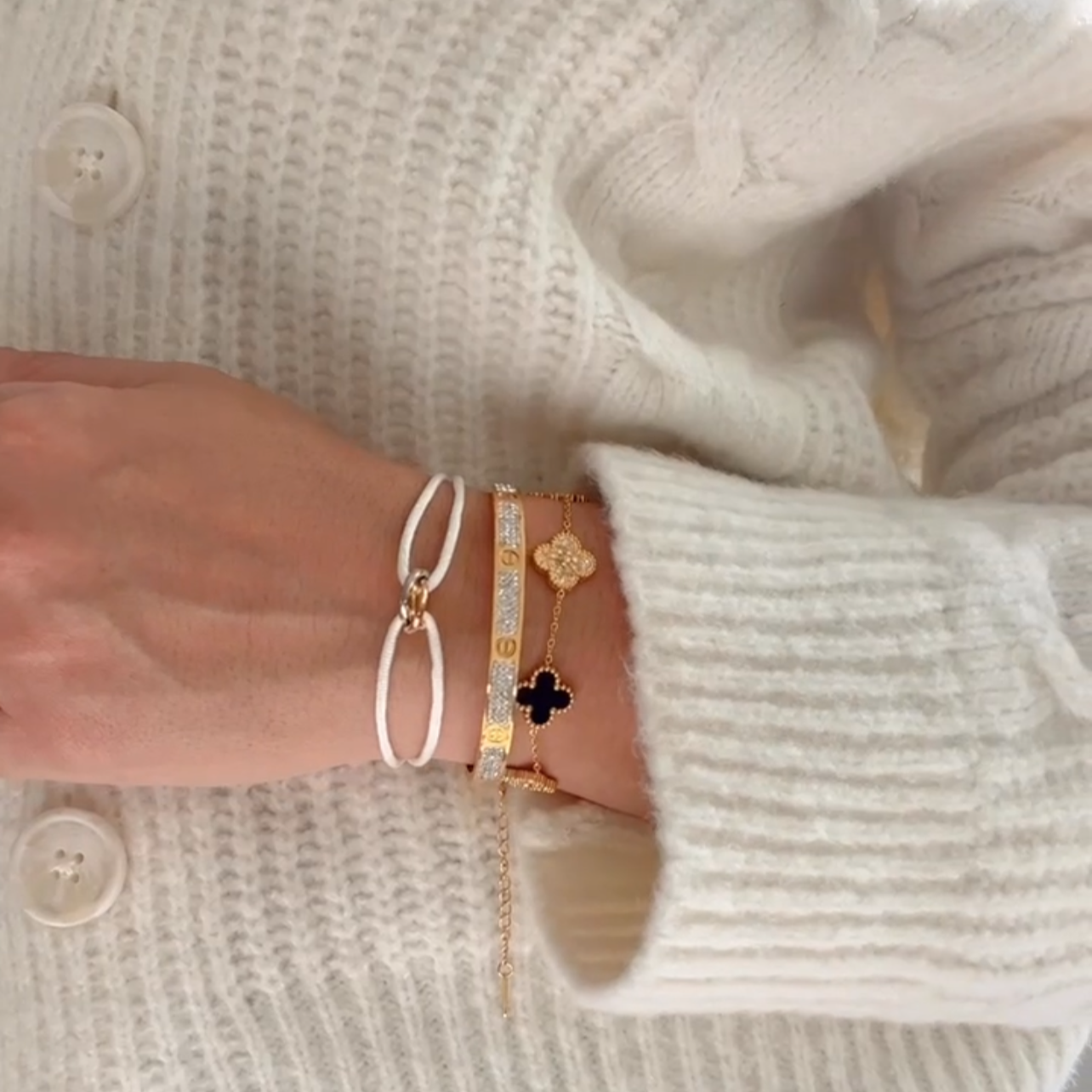 Trinity -  Bracelet  Gold, Silver and Rose Gold Rings, Adjustable Satin Cord