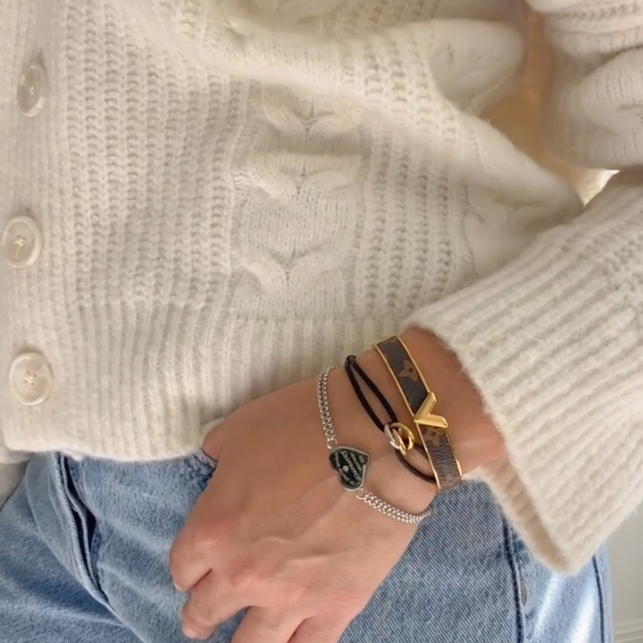 Gold Leather Bracelet LV