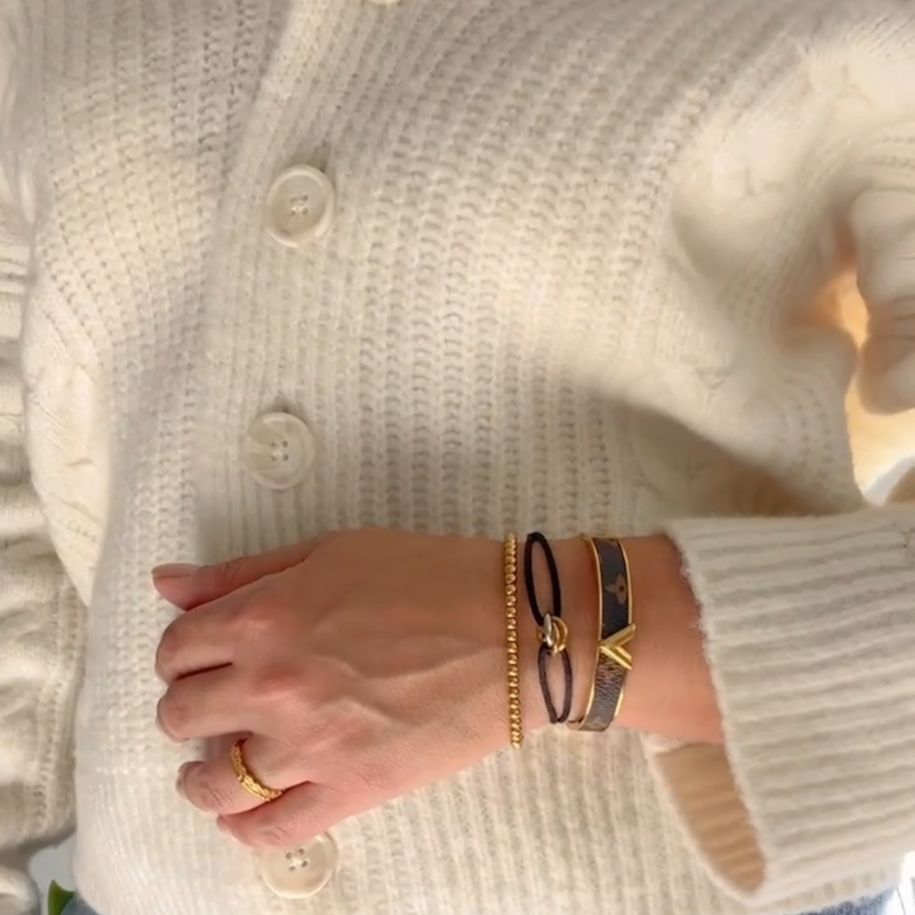 Trinity -  Bracelet  Gold, Silver and Rose Gold Rings, Adjustable Satin Cord