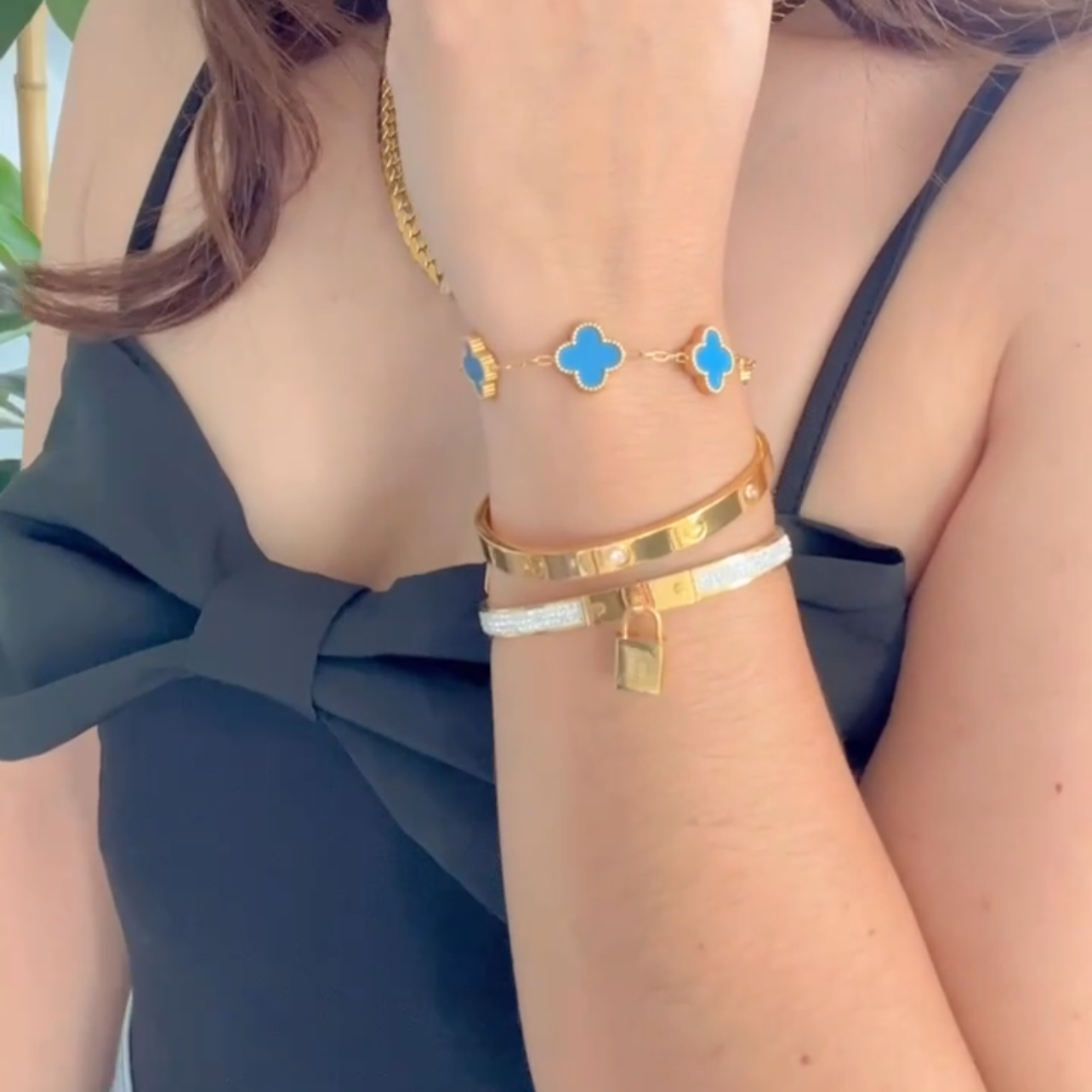 Gold Tone Bracelet with Lock Charm – Stainless Steel