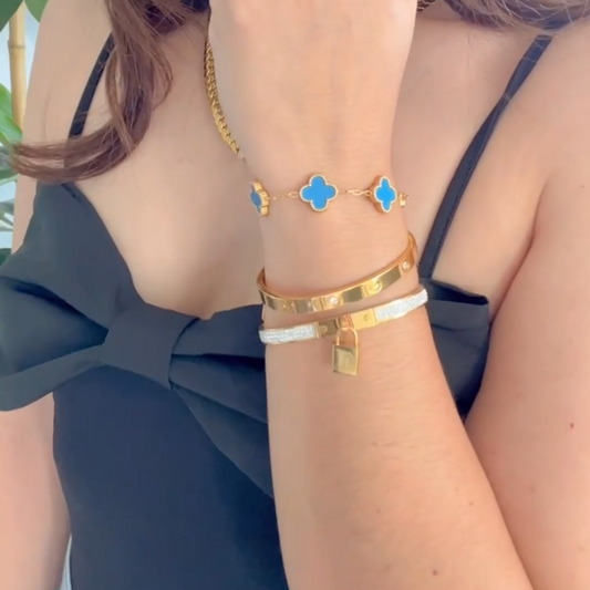 Gold Tone Bracelet with Lock Charm – Stainless Steel