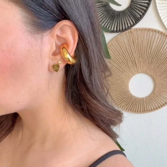 Heart Stud Earrings with Engraved Detail  Gold and Silver