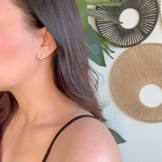 Stud Earrings Gold Plain and Gold with Zirconia