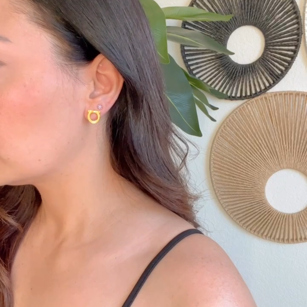 Stud Earrings Gold Plain and Gold with Zirconia