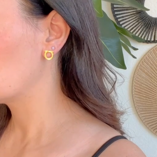 Stud Earrings Gold Plain and Gold with Zirconia