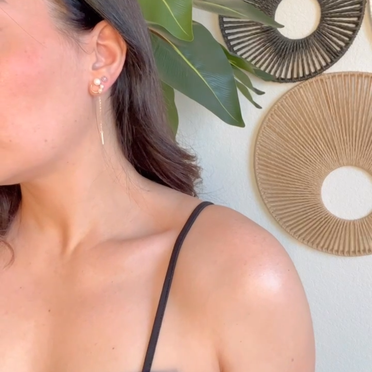 Gold chain dangle earrings with triple pearl