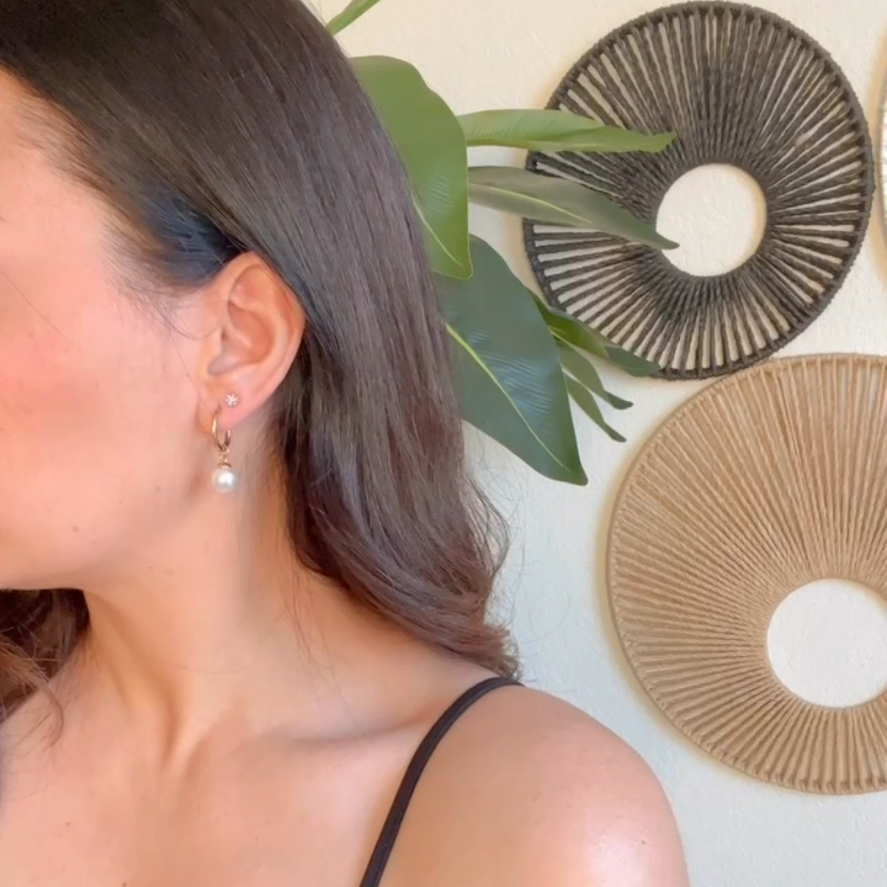 Medium Hoop Earrings with Pearl  2 in 1 Design