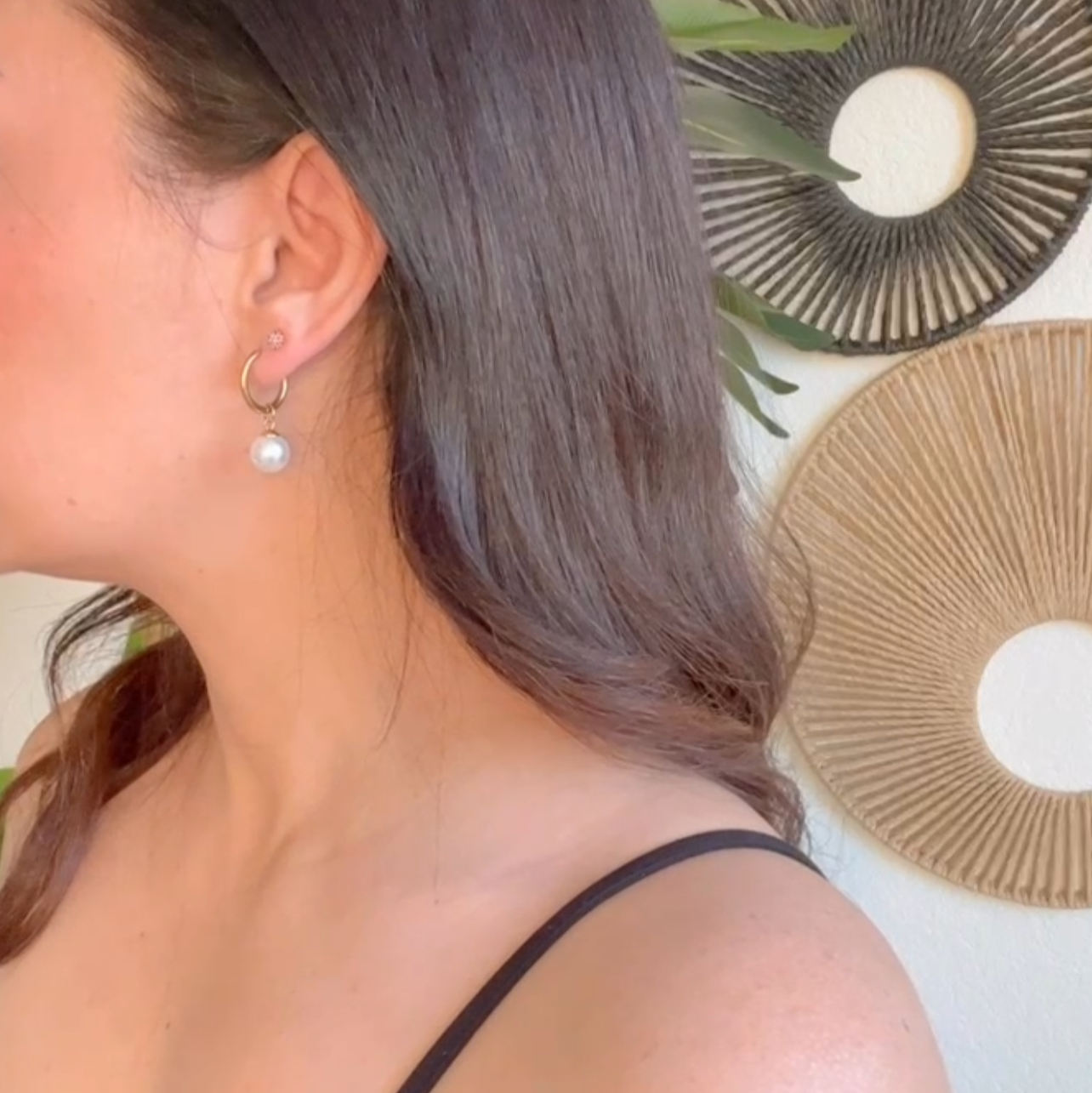 Medium Hoop Earrings with Pearl  2 in 1 Design