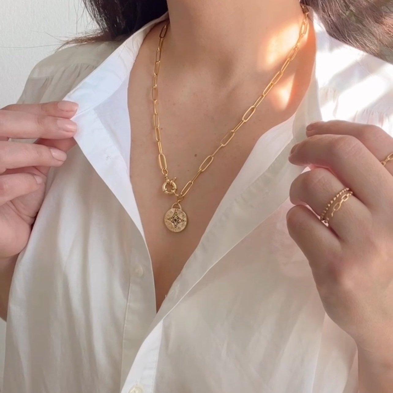 Vintage Star Pendant Necklace – Paper Clip Chain  Stainless Steel