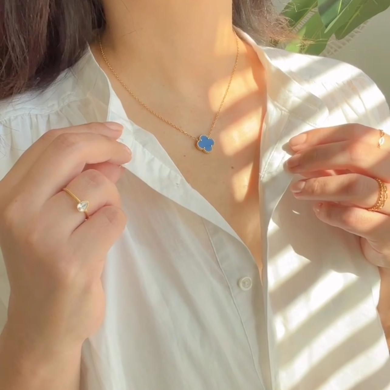 Single Clover Necklace  Stainless Steel  Multiple Colors