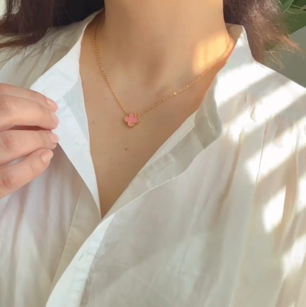 Single Clover Necklace  Stainless Steel  Multiple Colors