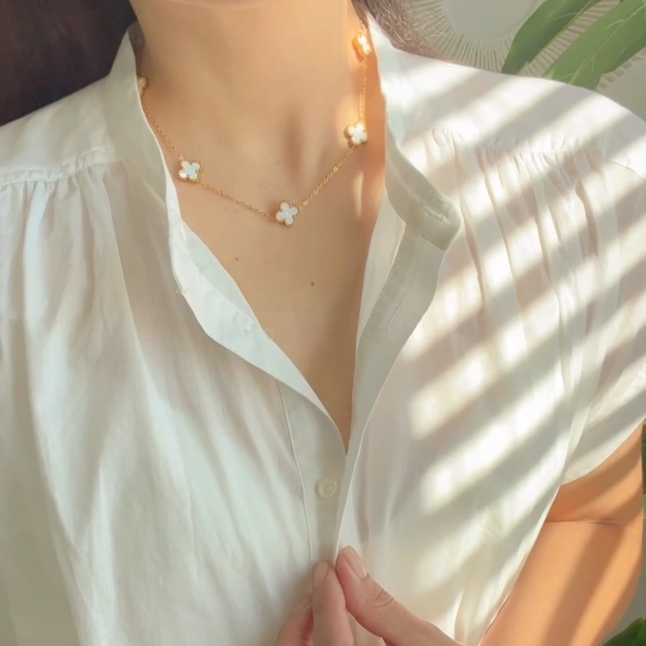 Gold Clover Necklace – Double-Sided Pendant  Stainless Steel