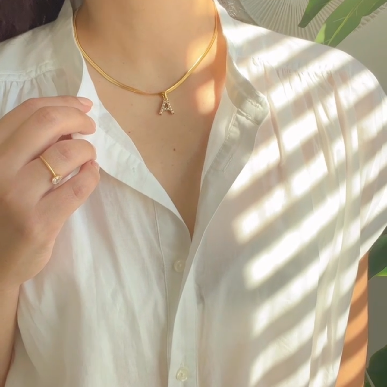 Initial Pendant Necklace – Herringbone Alphabet and Pearl Detail Stainless Steel