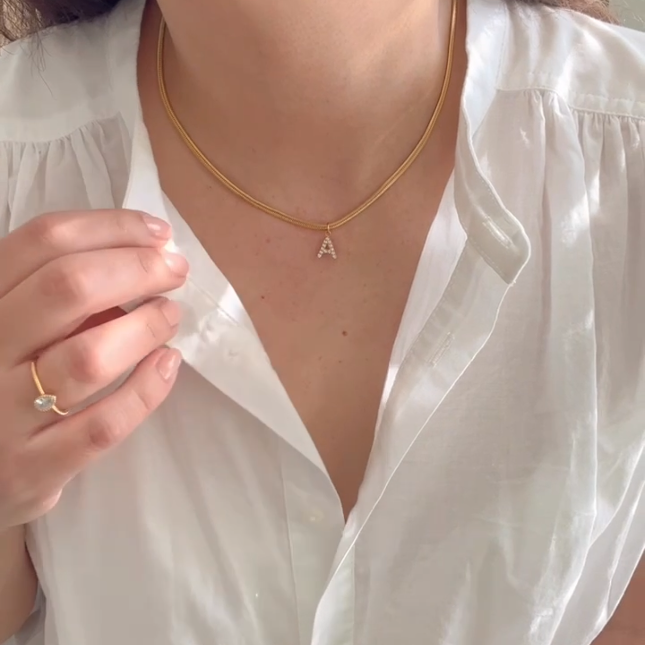 Snake Chain Initial Necklace – Zirconia abd Herringbone Alphabet