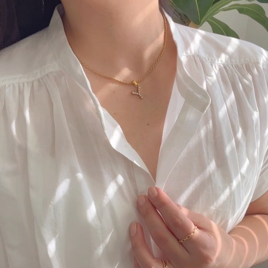 Rope Chain Initial Necklace – Zirconia Pendant  Stainless Steel