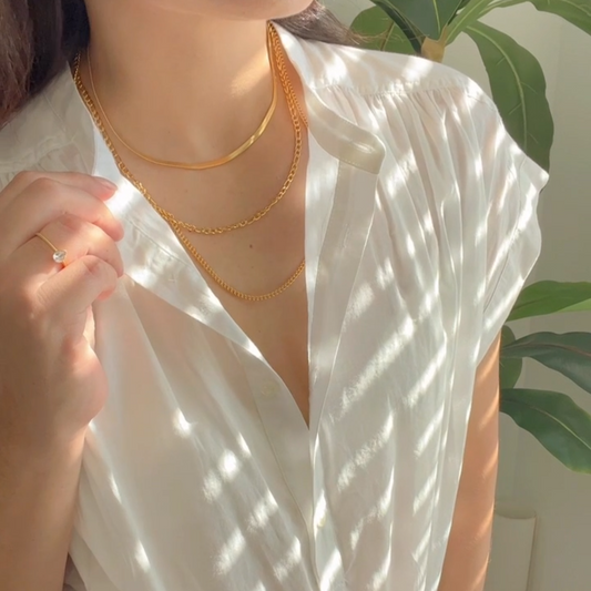 Herringbone Gold Necklace Set – 3 Chains, Stainless Steel