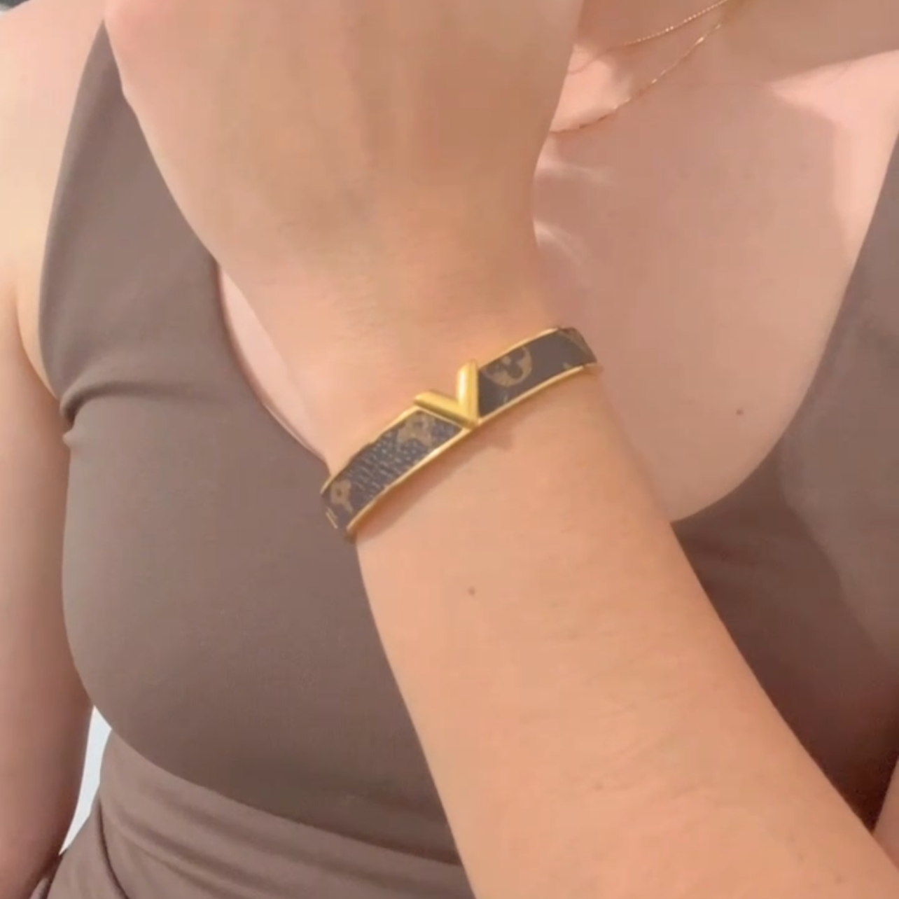 Gold Leather Bracelet LV