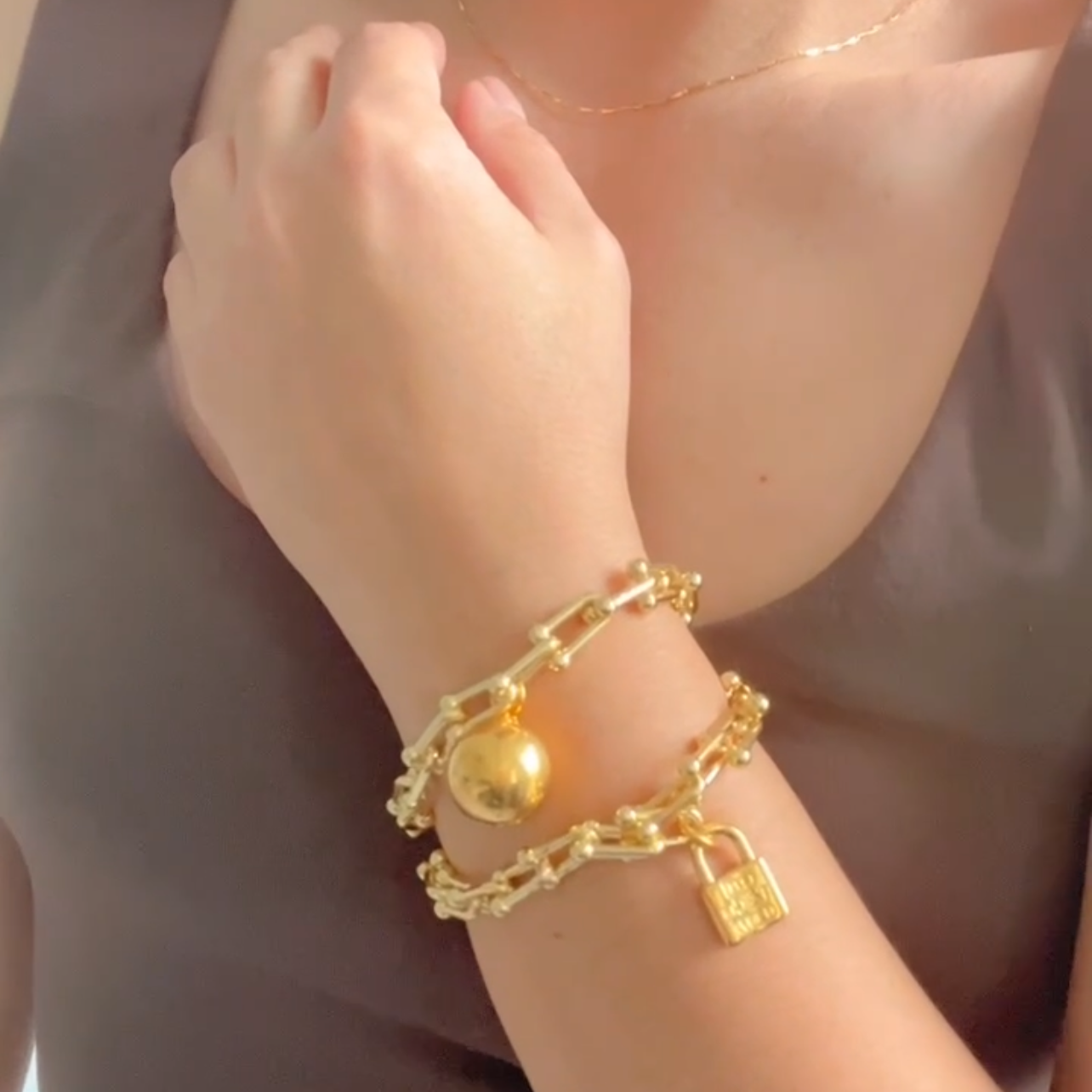Double-Wrap Link Bracelet with Ball & Lock