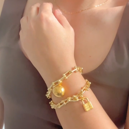 Double-Wrap Link Bracelet with Ball & Lock