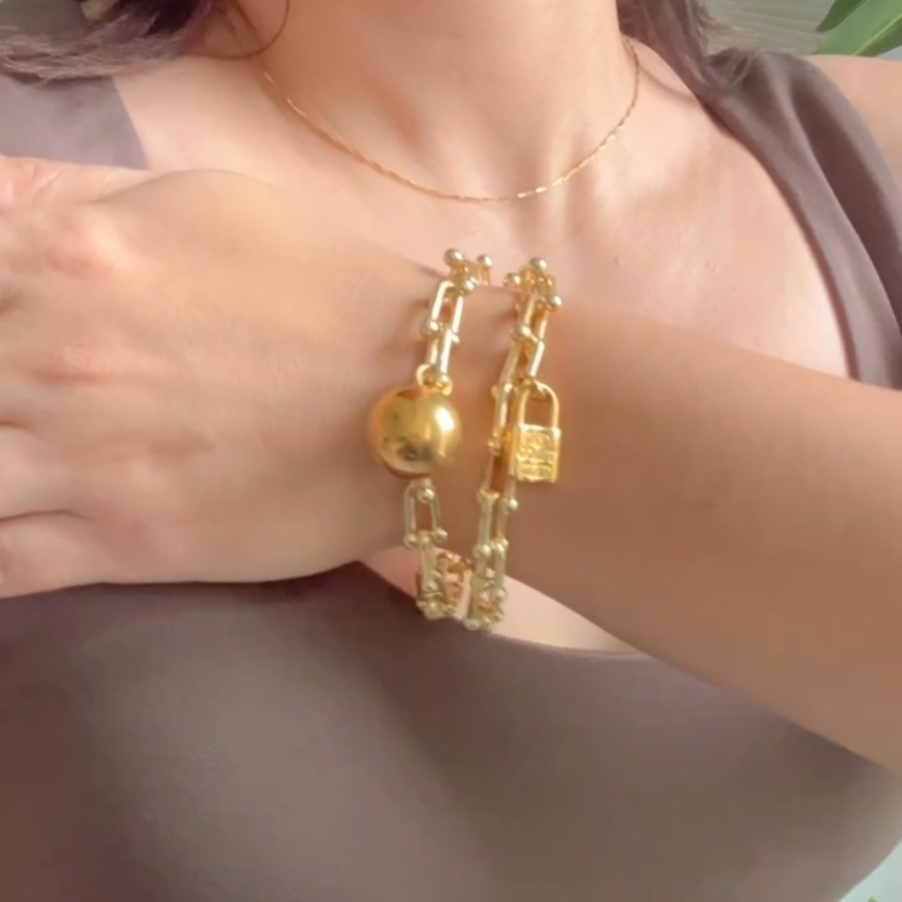 Double-Wrap Link Bracelet with Ball & Lock