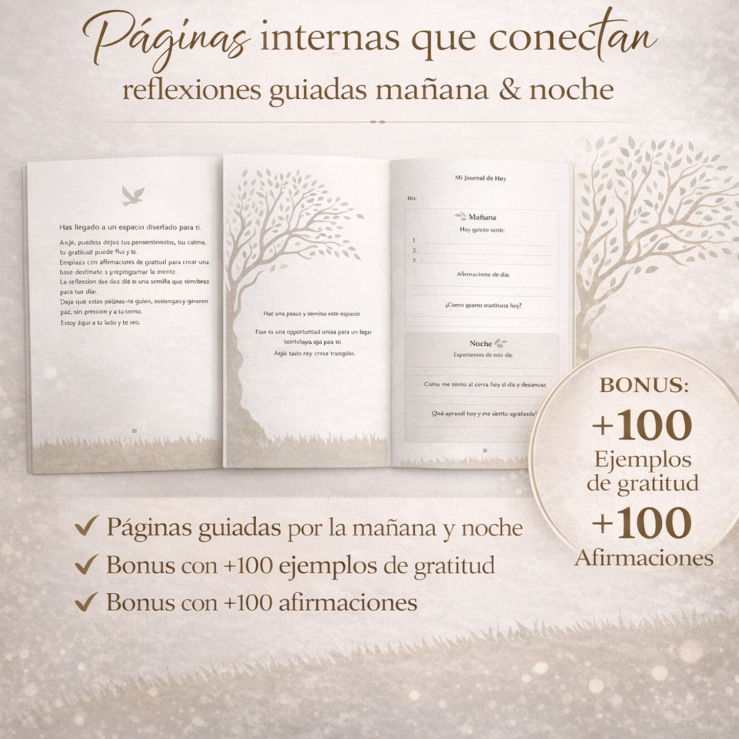 Páginas guiadas de journal para reflexionar mañana y noche y mejorar el bienestar emocional