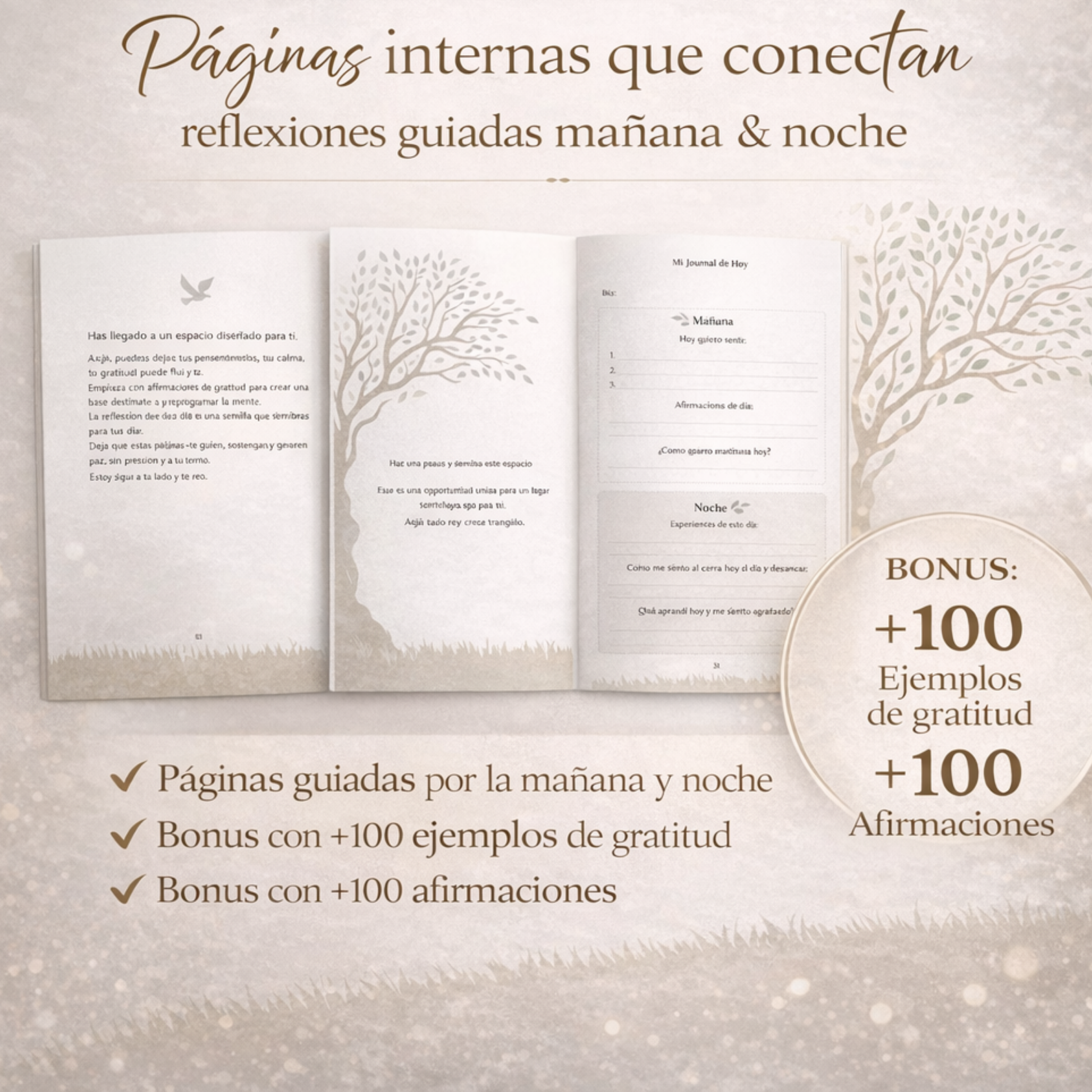 Páginas guiadas de journal para reflexionar mañana y noche y mejorar el bienestar emocional