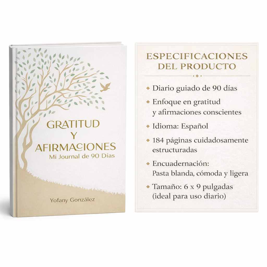 Diario de gratitud y afirmaciones en español, journal de 90 días con tapa blanda para crear hábitos y enfoque mental